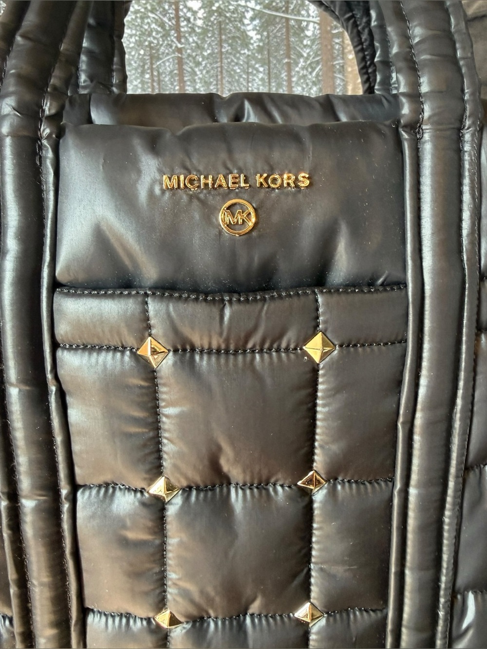 Michael Kors Stirling Large Studded Quilted Puffy Tote Bag Black Like New - Picture 3 of 7